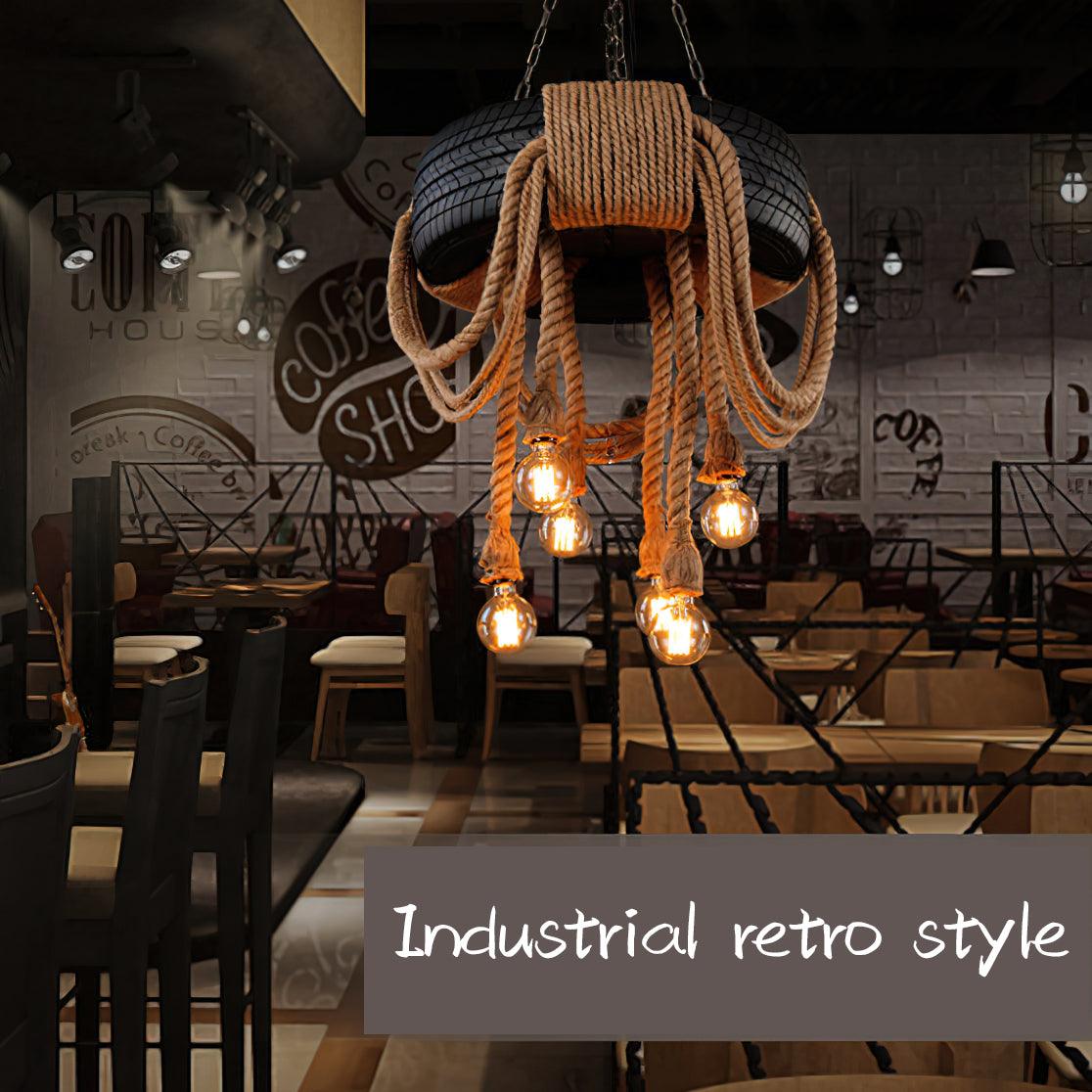 Industrial Hemp Rope Tire Chandelier, Eco-Friendly Design — lifestyle view