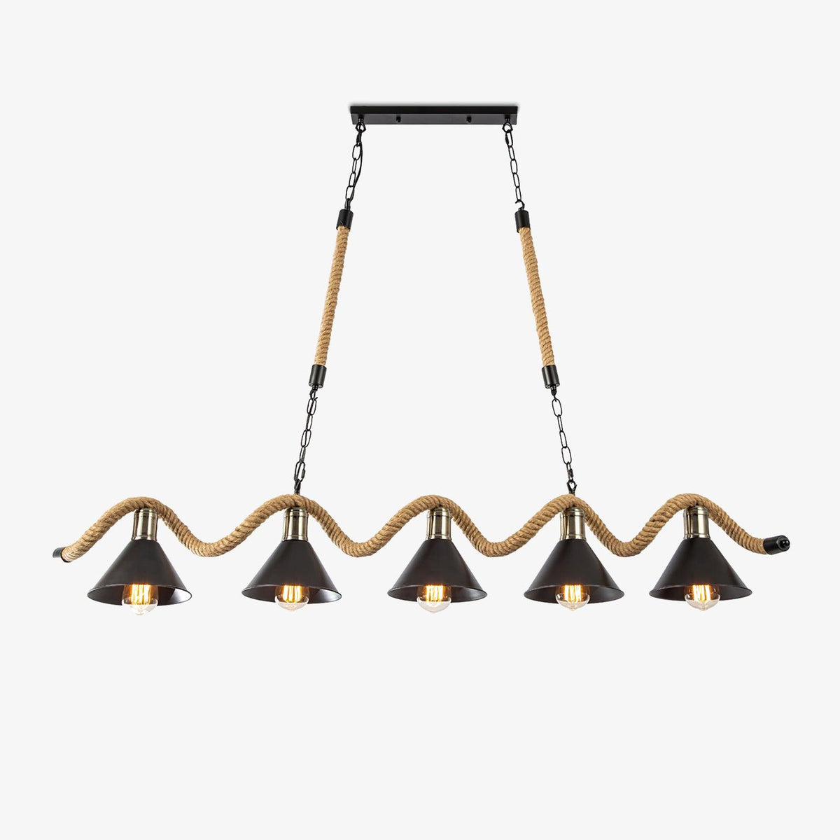 Industrial Hemp Rope Wave Chandelier, Unique Design — front view