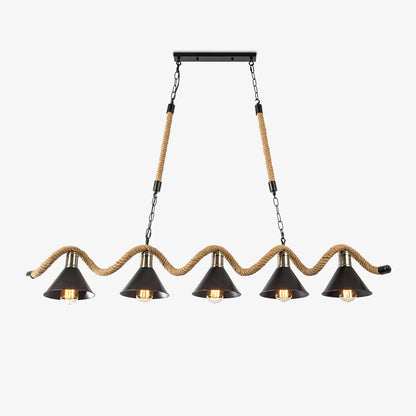 Industrial Hemp Rope Wave Chandelier, Unique Design — front view