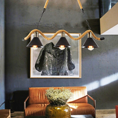 Industrial Hemp Rope Wave Chandelier, Unique Design — alternate angle