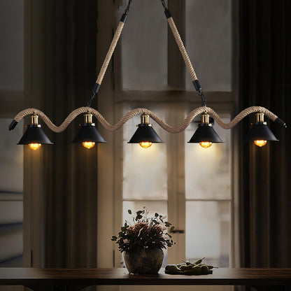 Industrial Hemp Rope Wave Chandelier, Unique Design — detail view