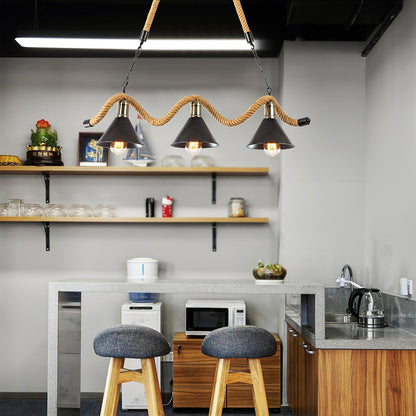 Industrial Hemp Rope Wave Chandelier, Unique Design — lifestyle view