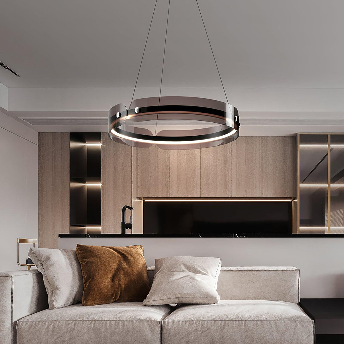 Tall Modern LED Chandelier, Dimmable Brightness — detail view