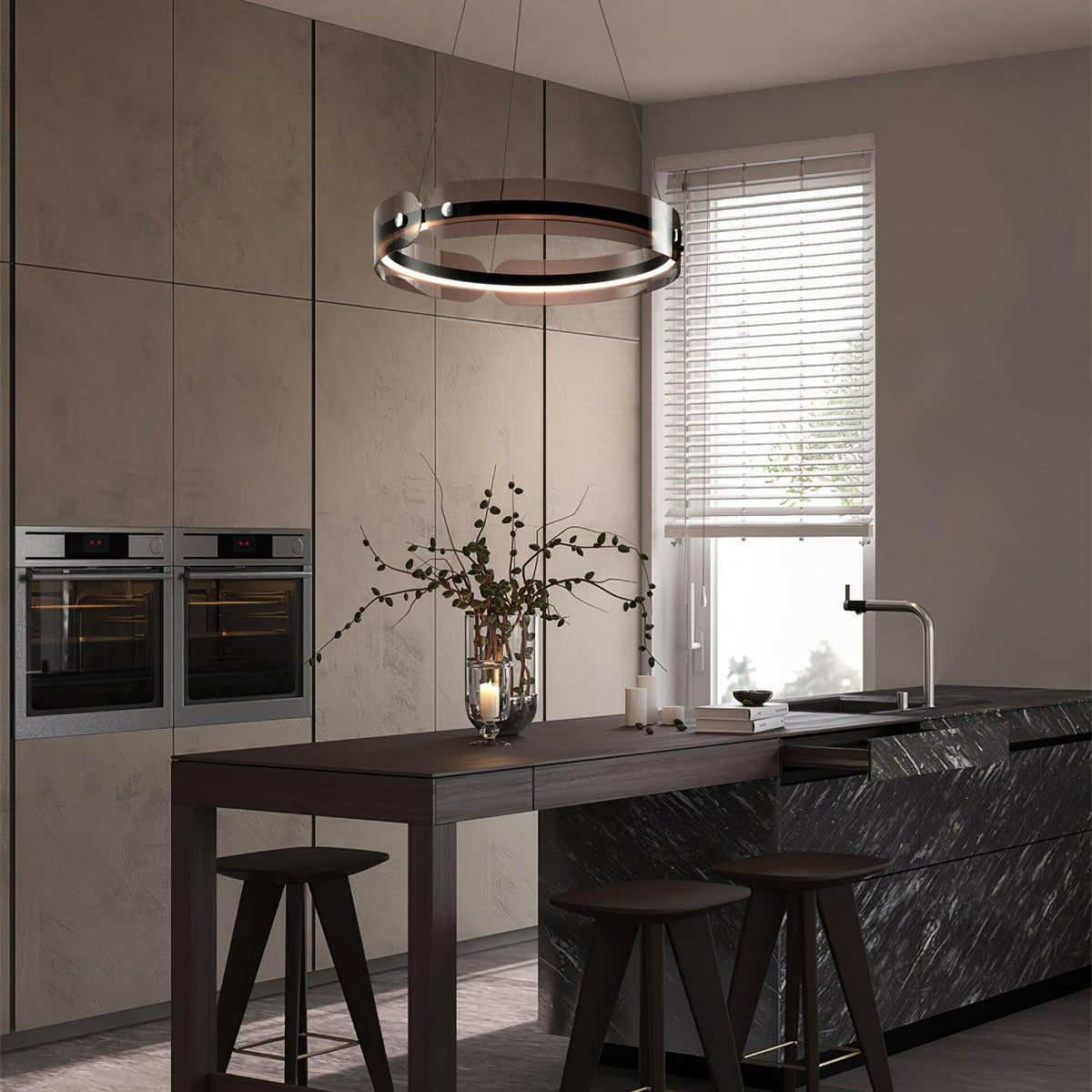 Tall Modern LED Chandelier, Dimmable Brightness — lifestyle view