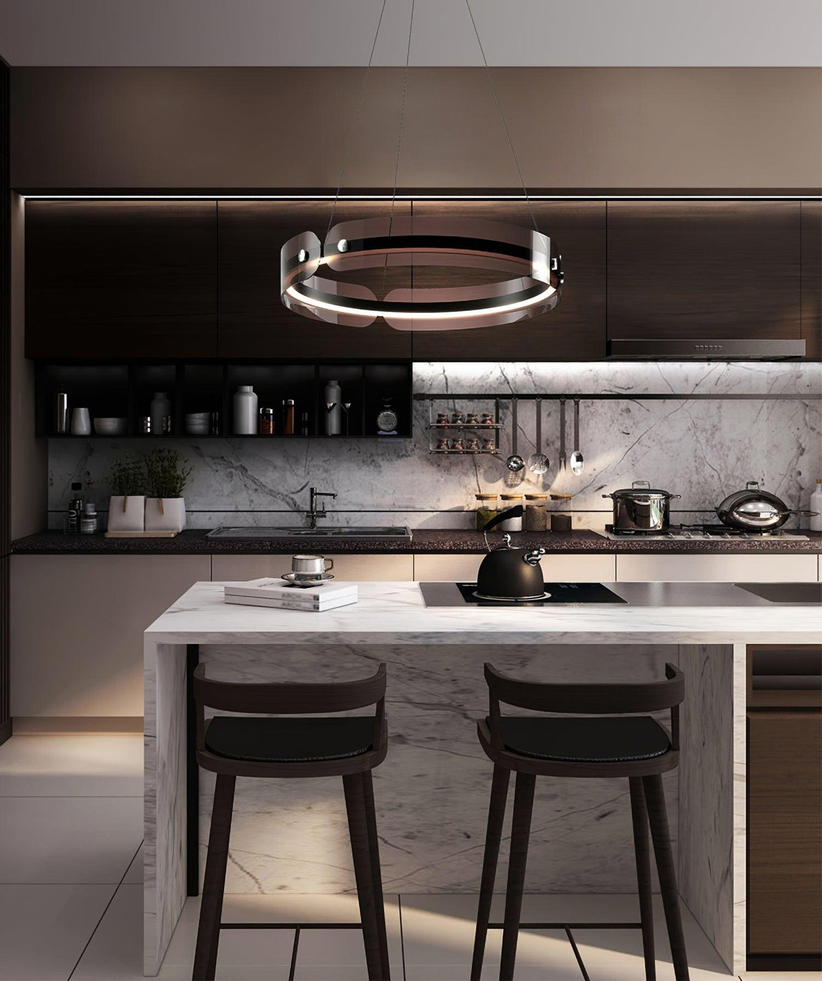 Tall Modern LED Chandelier, Dimmable Brightness
