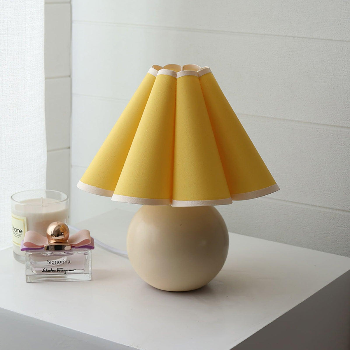 Knife Pleat Table Lamp, Soft Ambient Light — lifestyle view