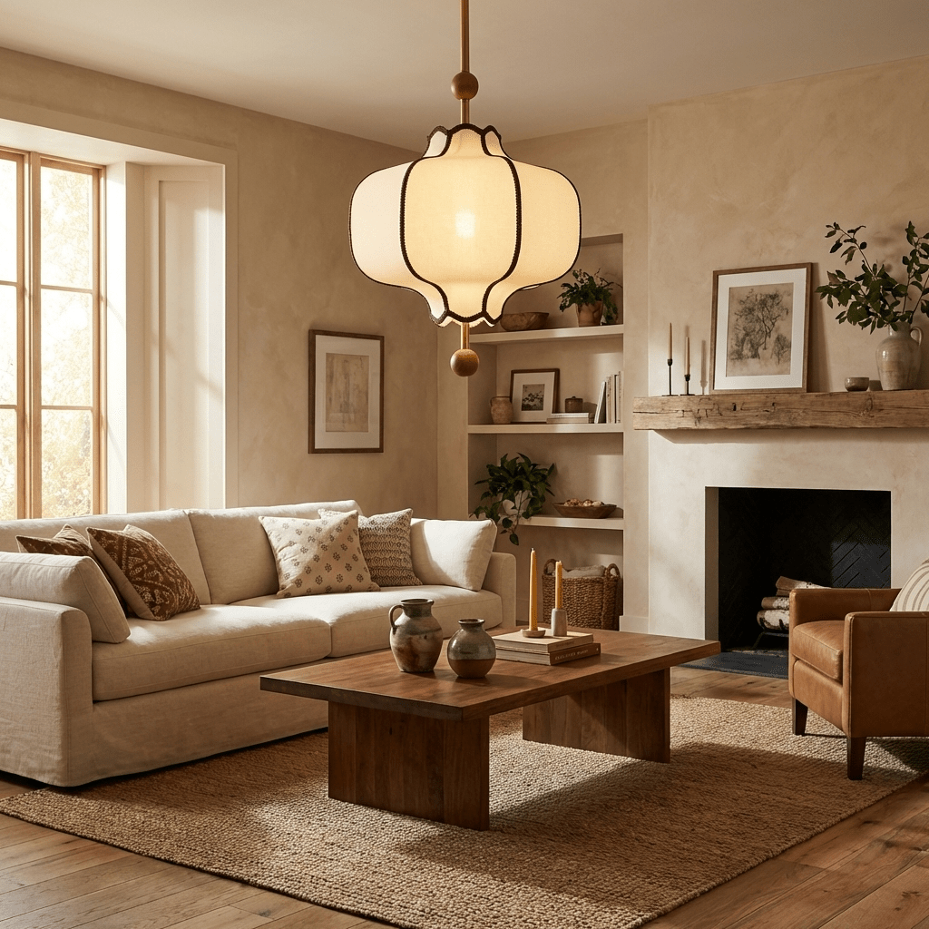 Fabric Shade Pendant Light with Soft Glow — detail view