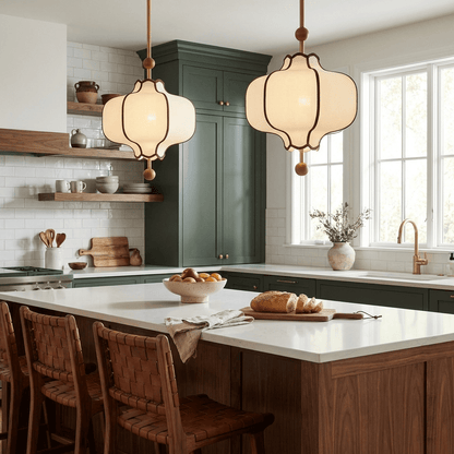 Fabric Shade Pendant Light with Soft Glow — side view
