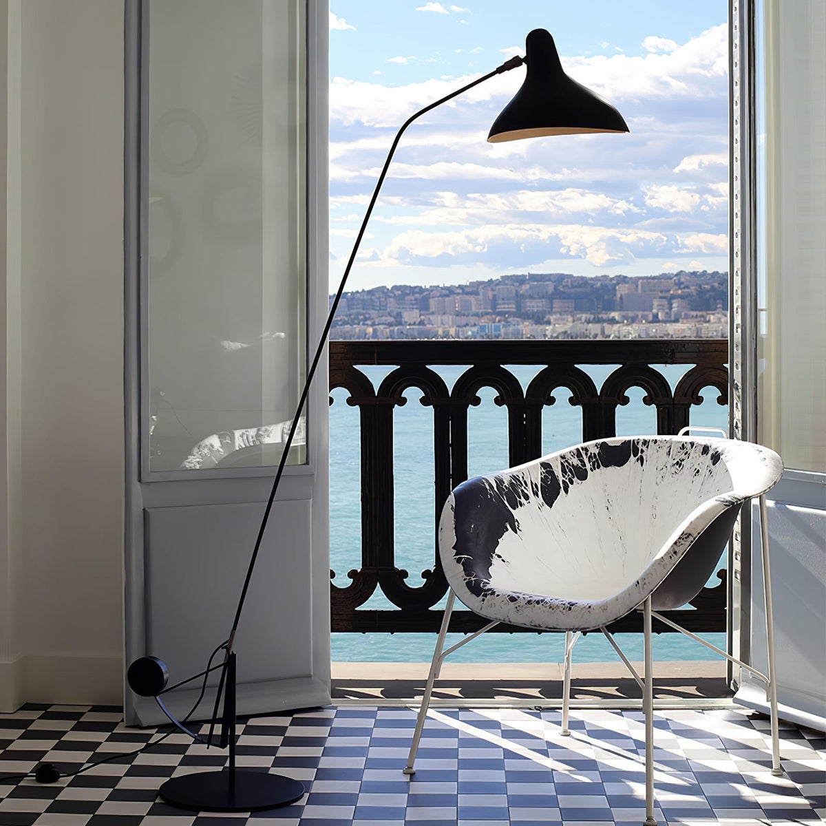 Mantis Arm Floor Lamp - Adjustable Height, LED Light for Modern Spaces — lifestyle view