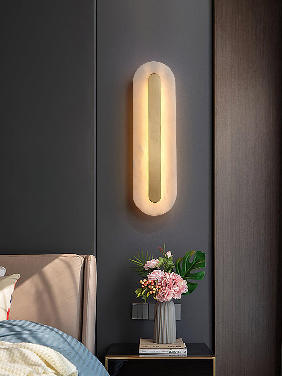 Alabaster Rounded Wall Light, Soft Glow