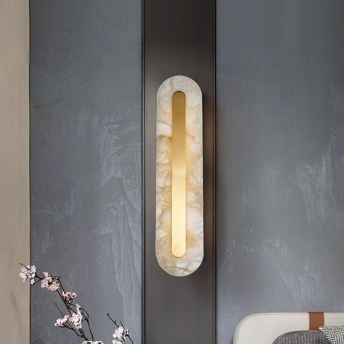Alabaster Rounded Wall Light, Soft Glow — lifestyle view
