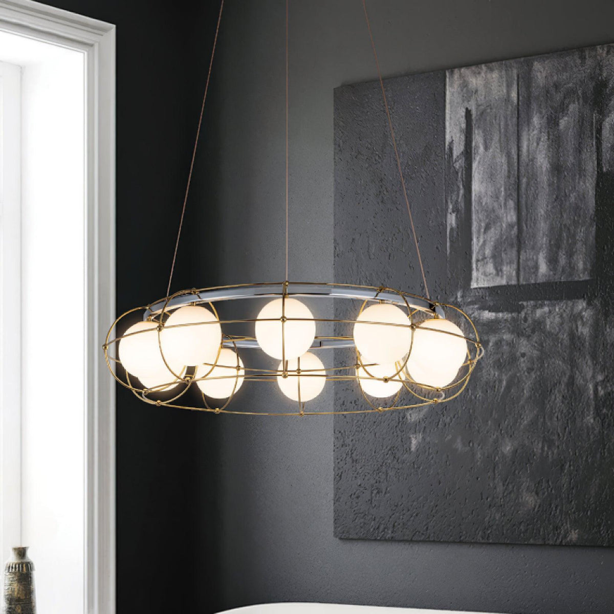 Titanium Gold Round Chandelier with Adjustable Height & Energy-Efficient LED — side view