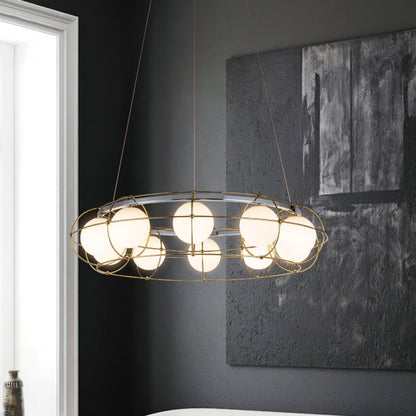 Titanium Gold Round Chandelier with Adjustable Height & Energy-Efficient LED — side view