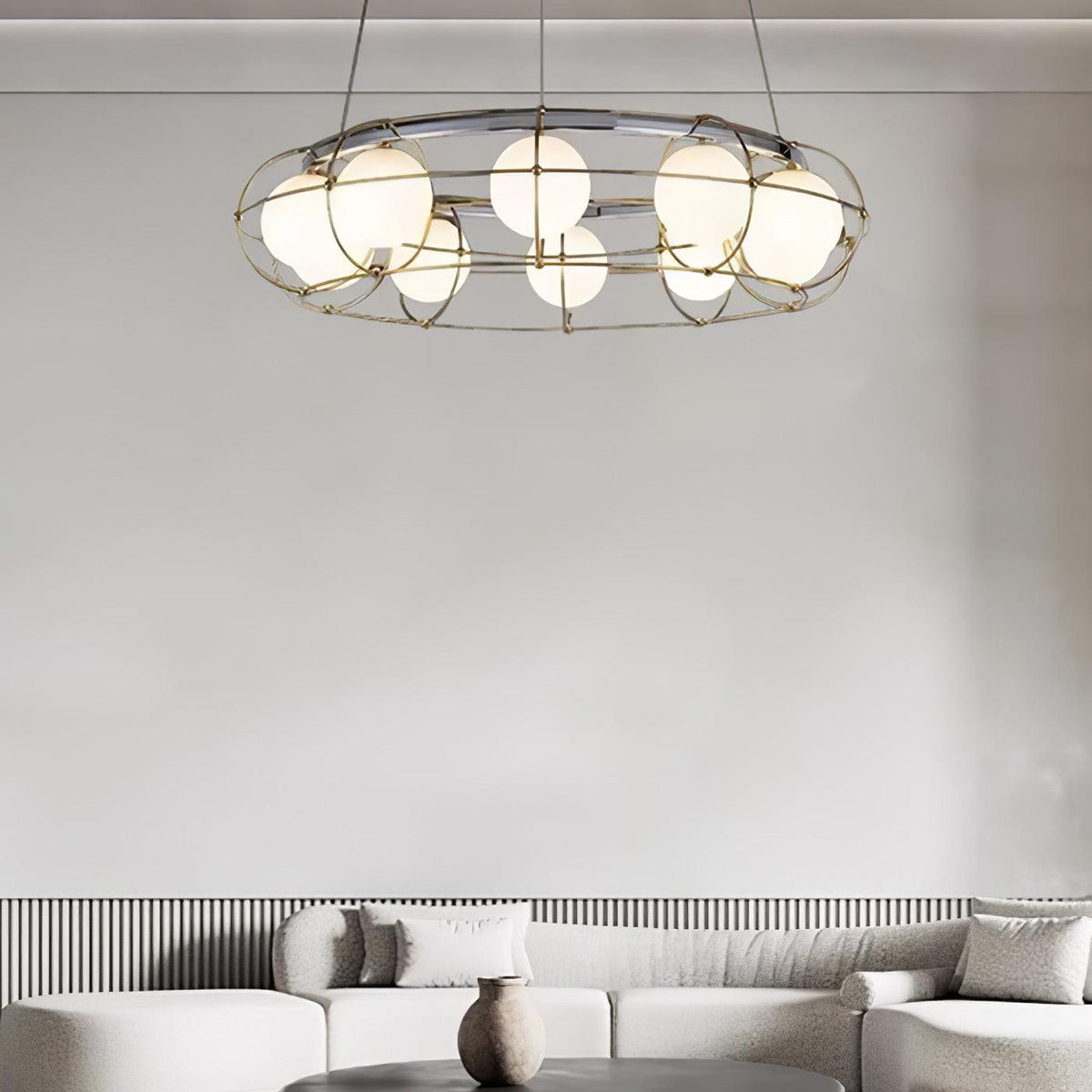 Titanium Gold Round Chandelier with Adjustable Height & Energy-Efficient LED — front view