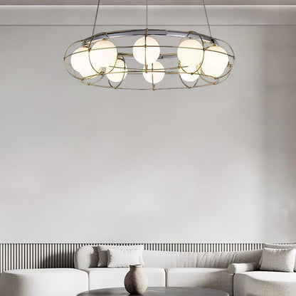 Titanium Gold Round Chandelier with Adjustable Height & Energy-Efficient LED — front view