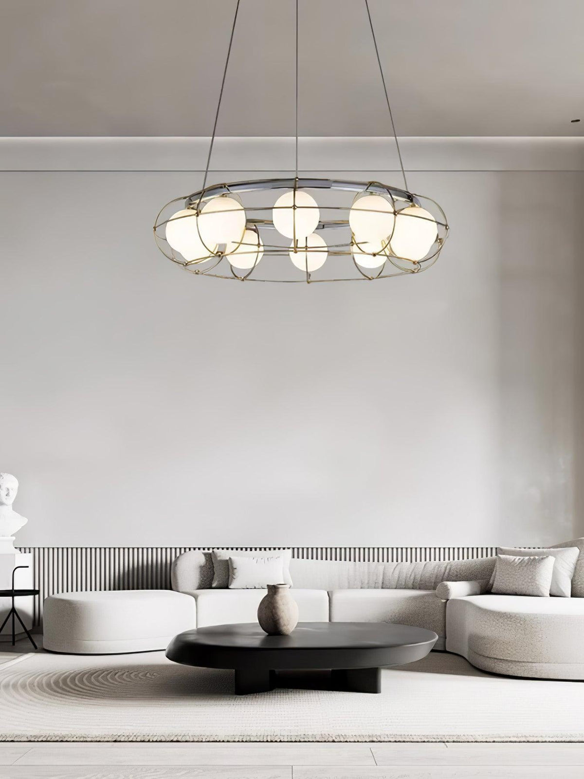 Titanium Gold Round Chandelier with Adjustable Height & Energy-Efficient LED — lifestyle view