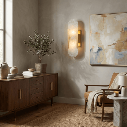 Oblong Alabaster Wall Sconce, Soft Ambient Light