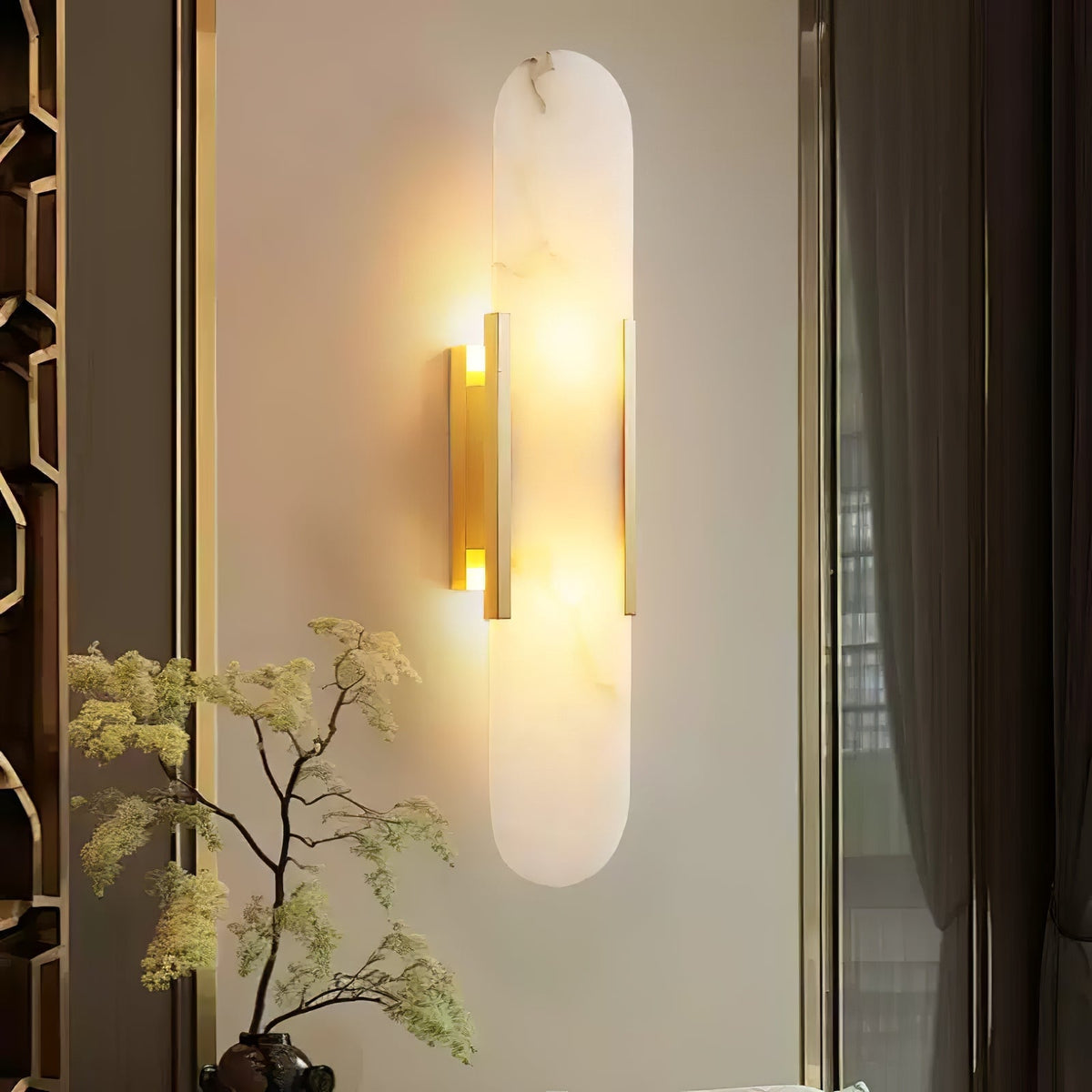 Oblong Alabaster Wall Sconce, Soft Ambient Light