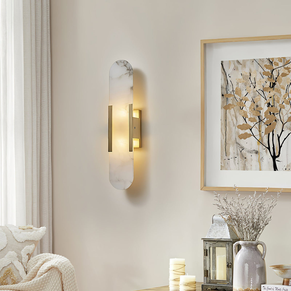 Oblong Alabaster Wall Sconce, Soft Ambient Light