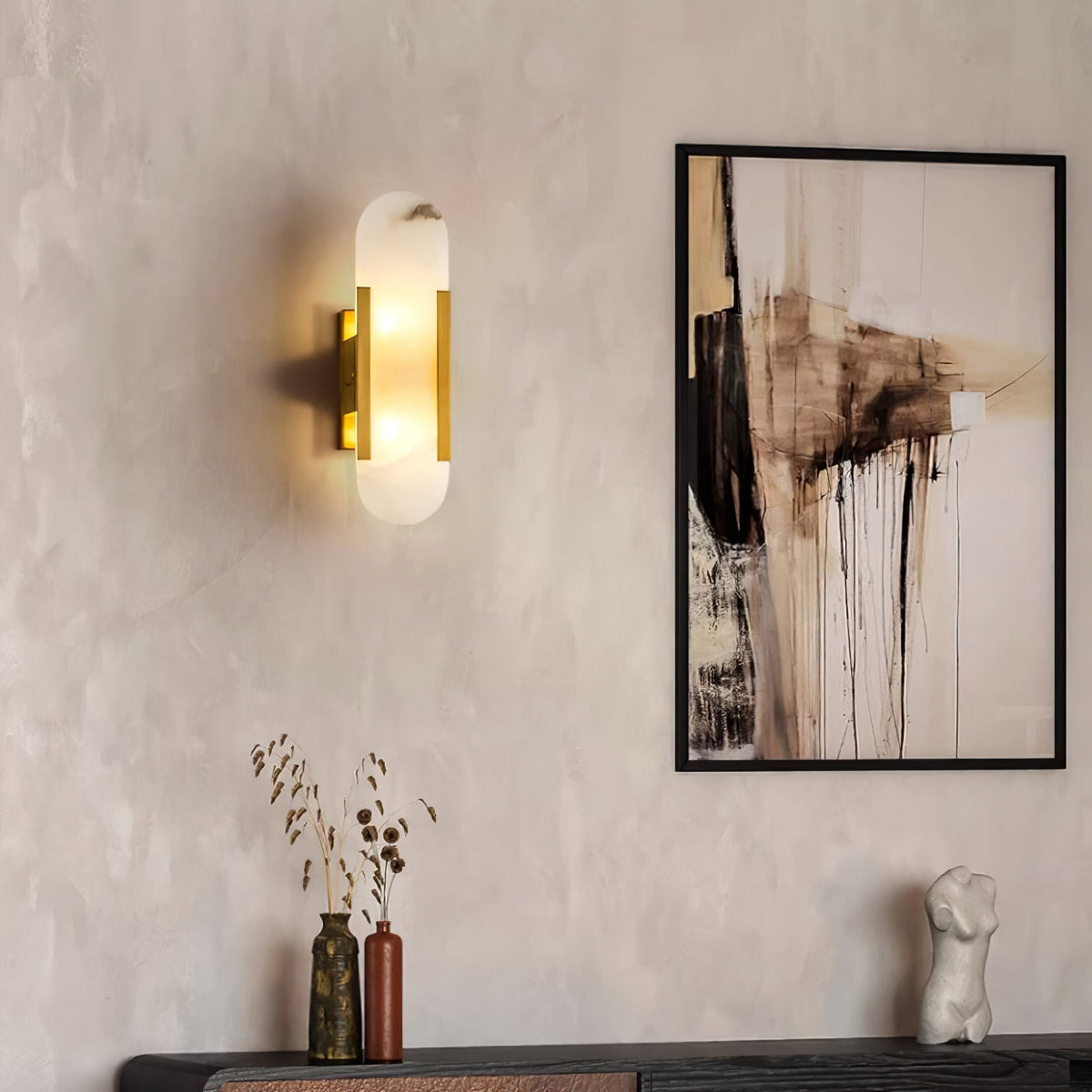 Oblong Alabaster Wall Sconce, Soft Ambient Light