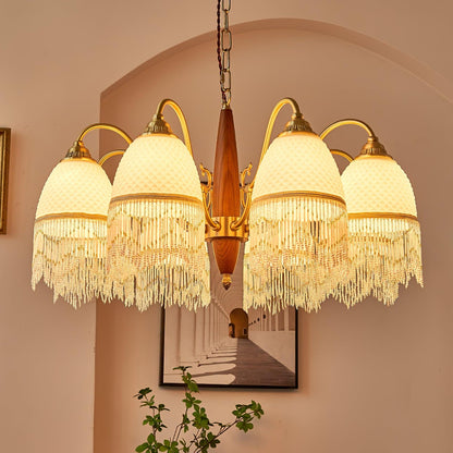 Mesh Tassel Glass Chandelier with Adjustable Height