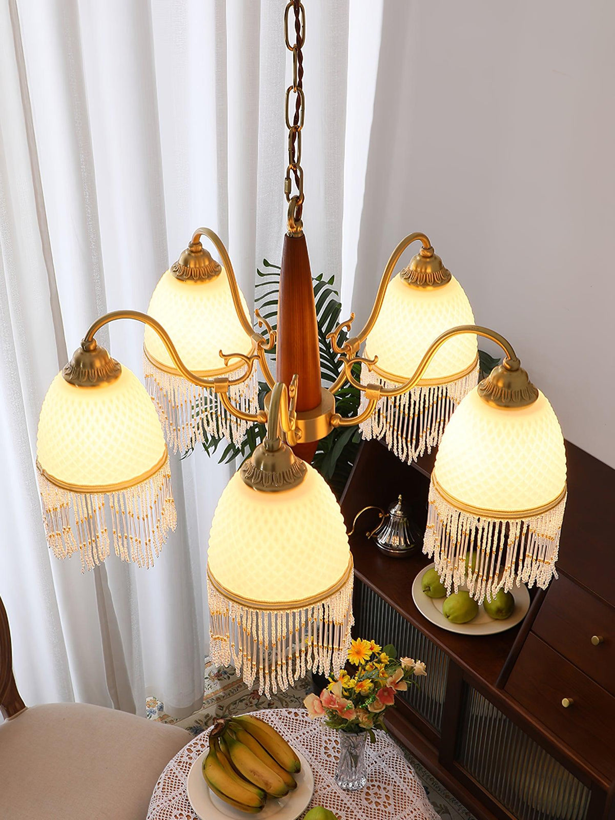 Mesh Tassel Glass Chandelier with Adjustable Height