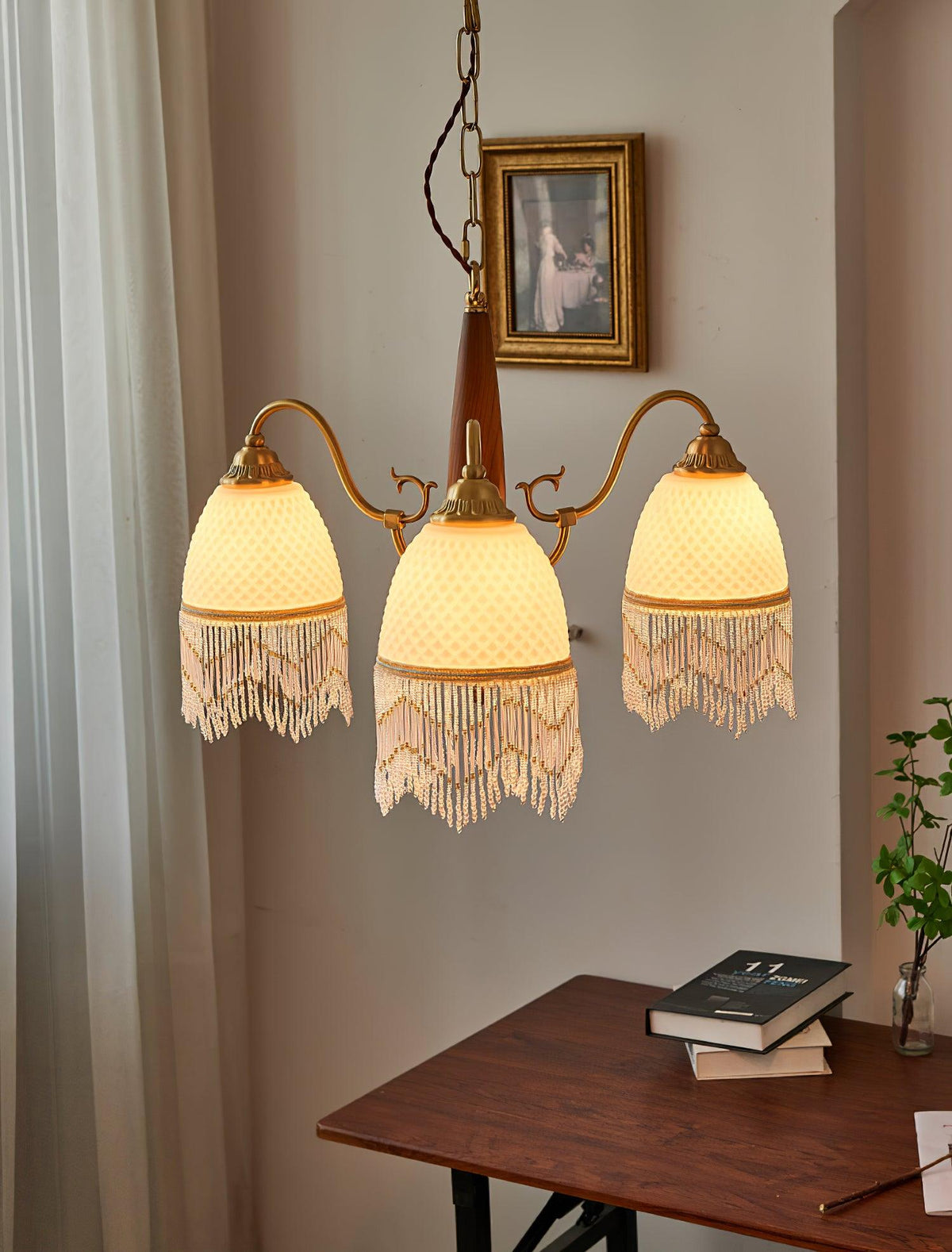 Mesh Tassel Glass Chandelier with Adjustable Height