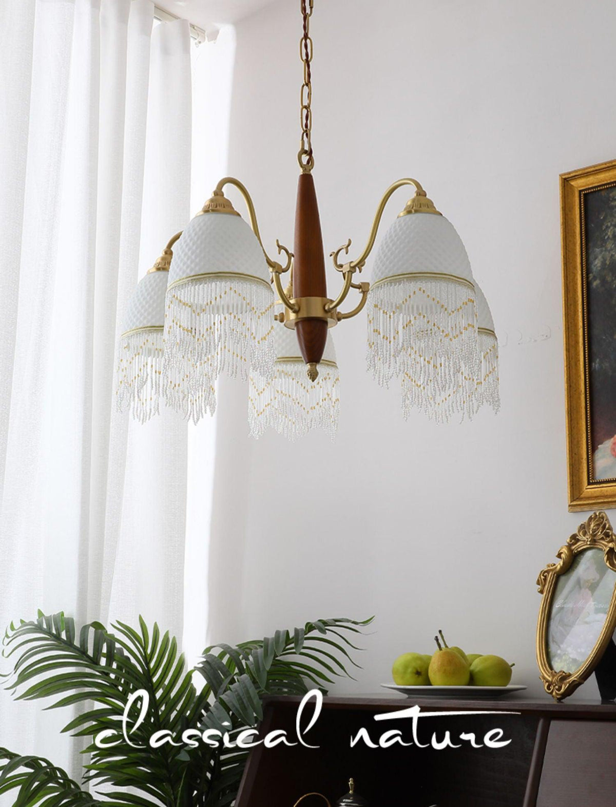 Mesh Tassel Glass Chandelier with Adjustable Height