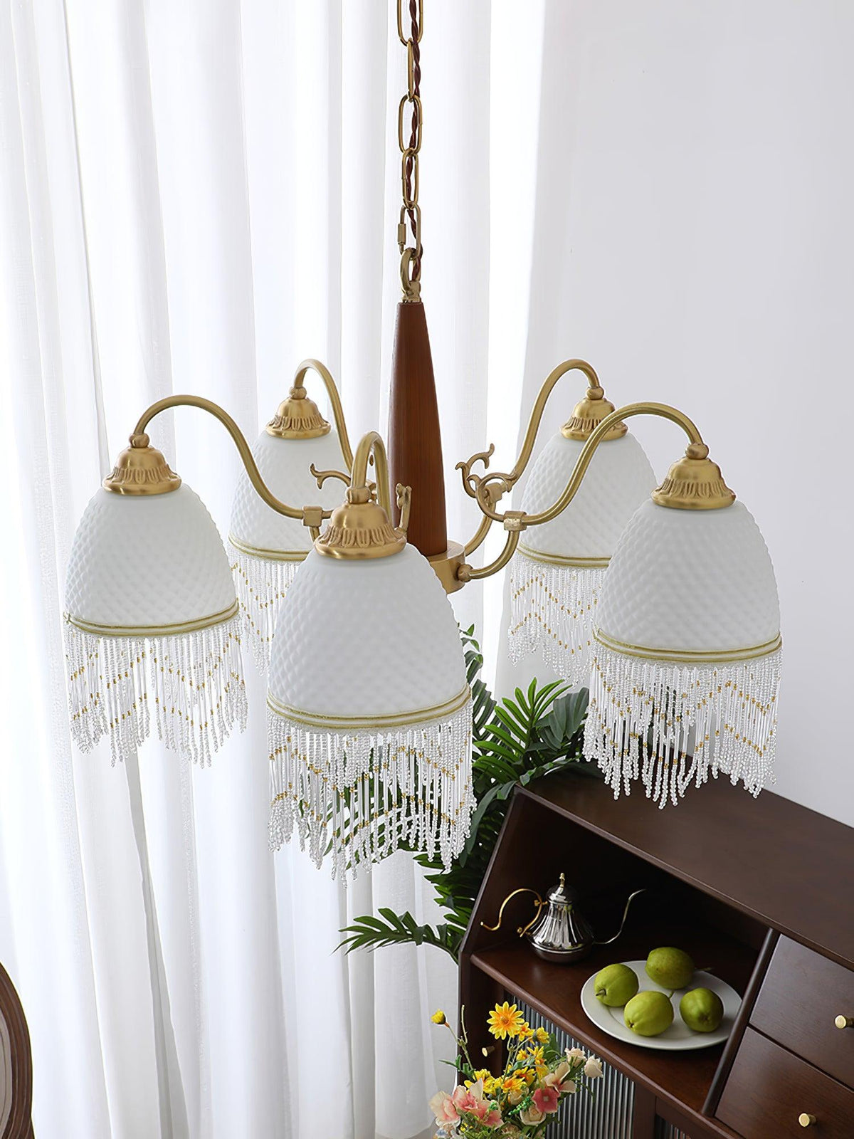 Mesh Tassel Glass Chandelier with Adjustable Height