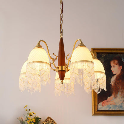 Mesh Tassel Glass Chandelier with Adjustable Height