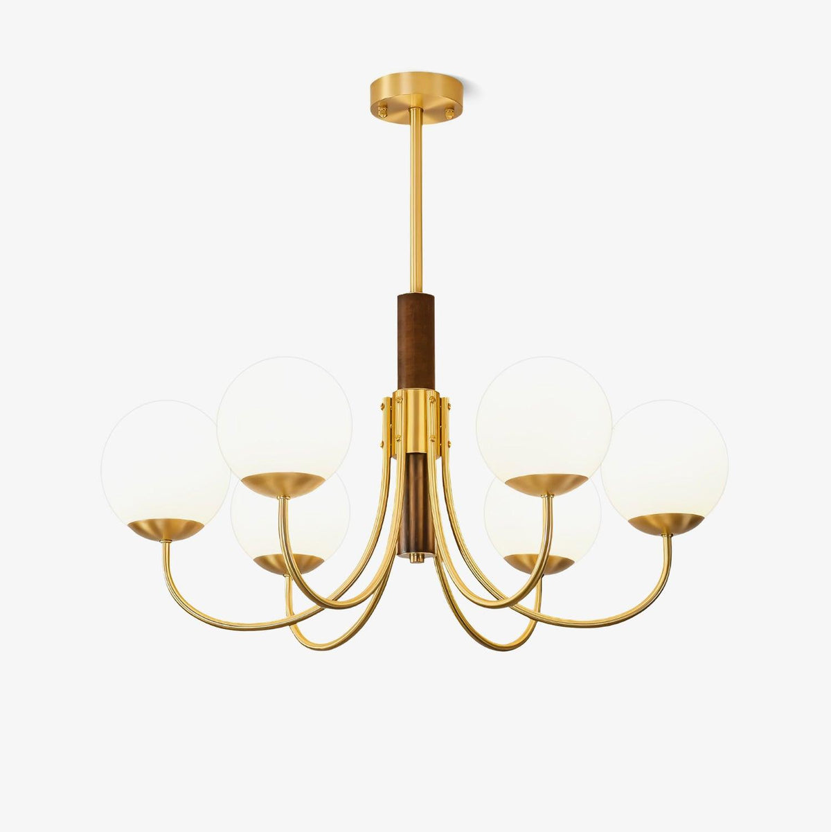 Midas Touch Walnut Sphere Chandelier with Adjustable Height — alternate angle