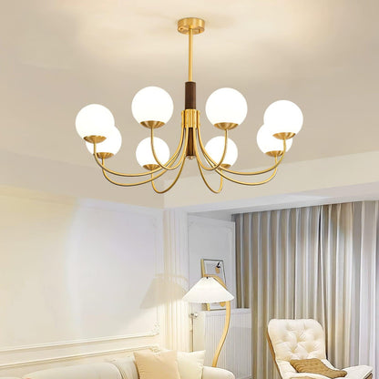 Midas Touch Walnut Sphere Chandelier with Adjustable Height — lifestyle view