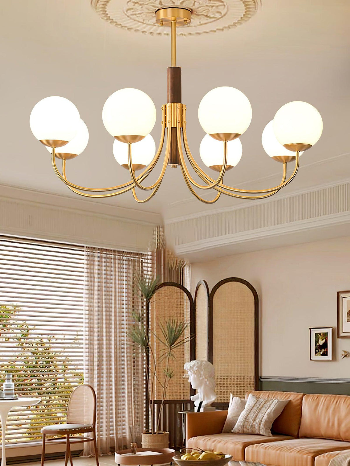 Midas Touch Walnut Sphere Chandelier with Adjustable Height