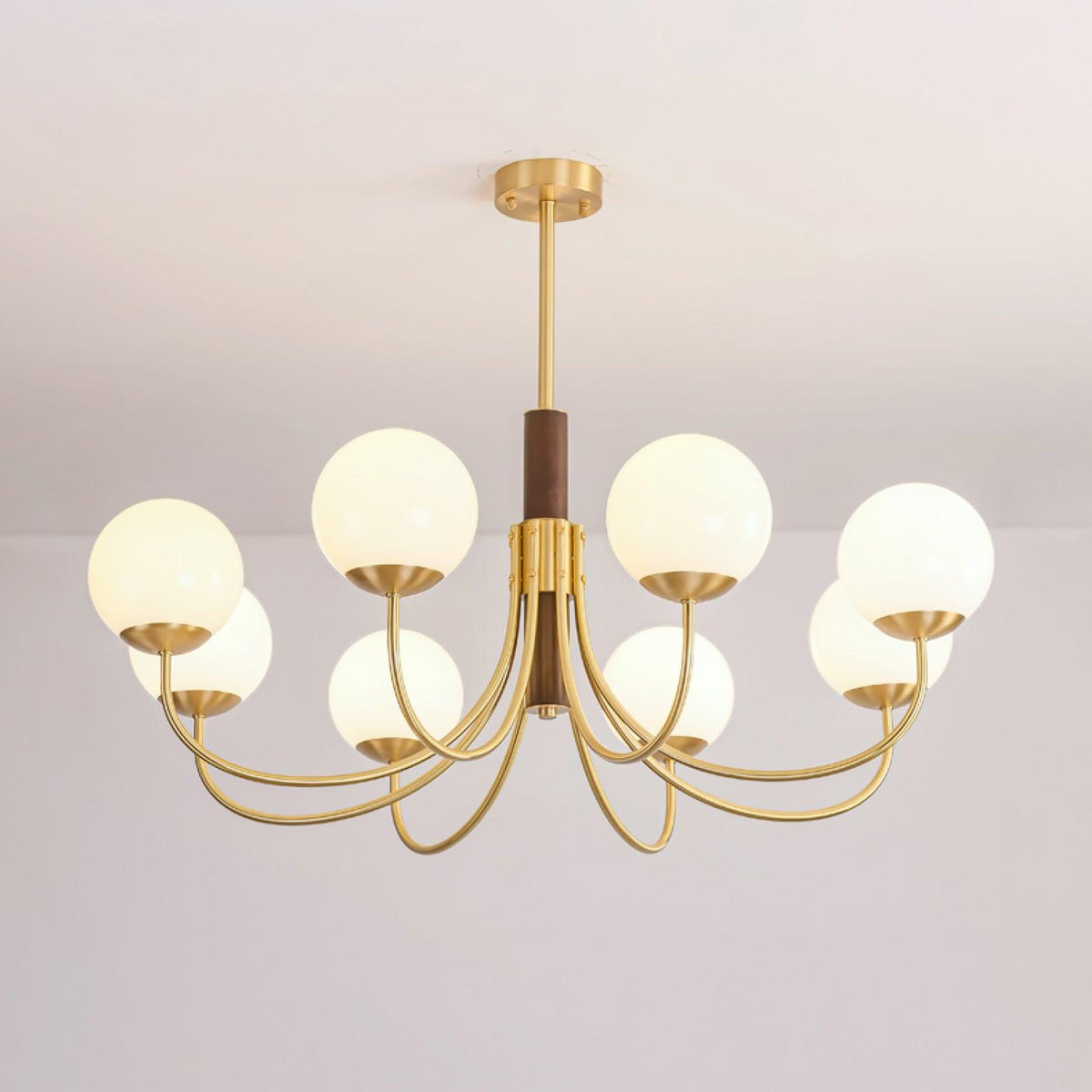 Midas Touch Walnut Sphere Chandelier with Adjustable Height — detail view