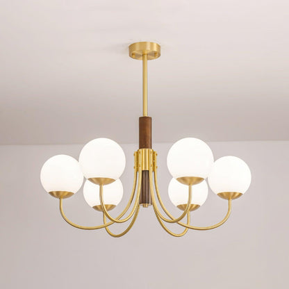 Midas Touch Walnut Sphere Chandelier with Adjustable Height