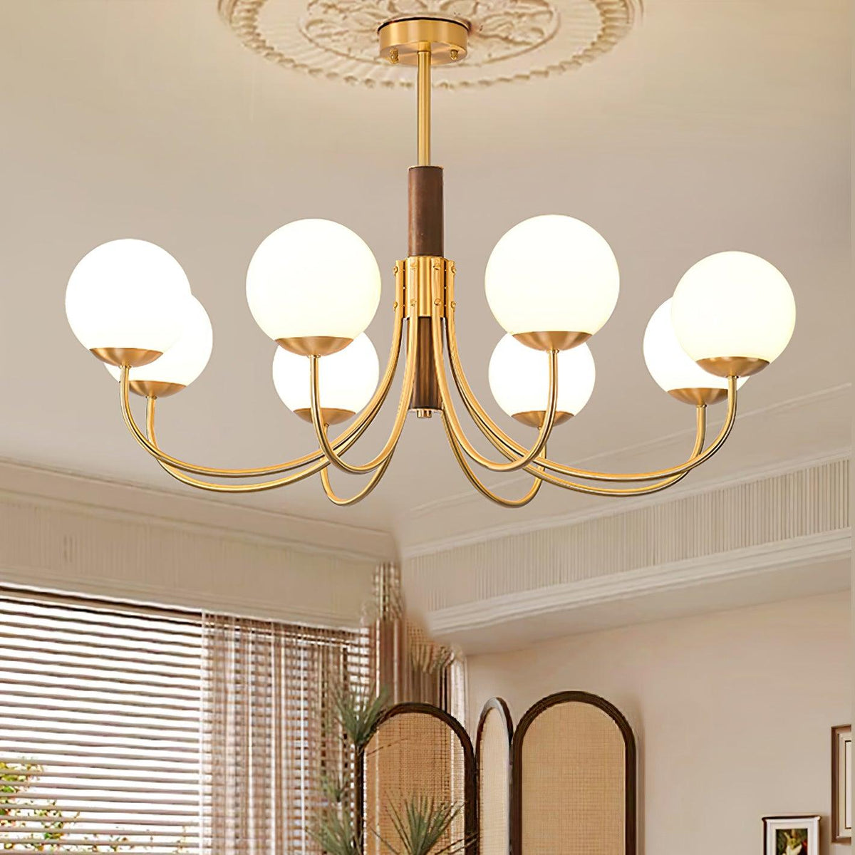 Midas Touch Walnut Sphere Chandelier with Adjustable Height