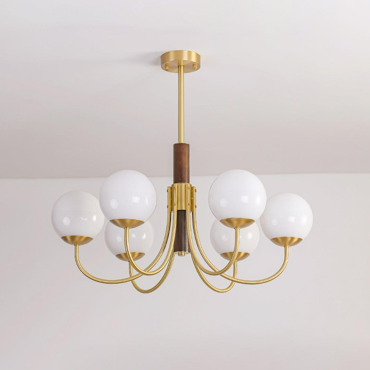 Midas Touch Walnut Sphere Chandelier with Adjustable Height
