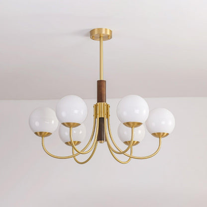 Midas Touch Walnut Sphere Chandelier with Adjustable Height