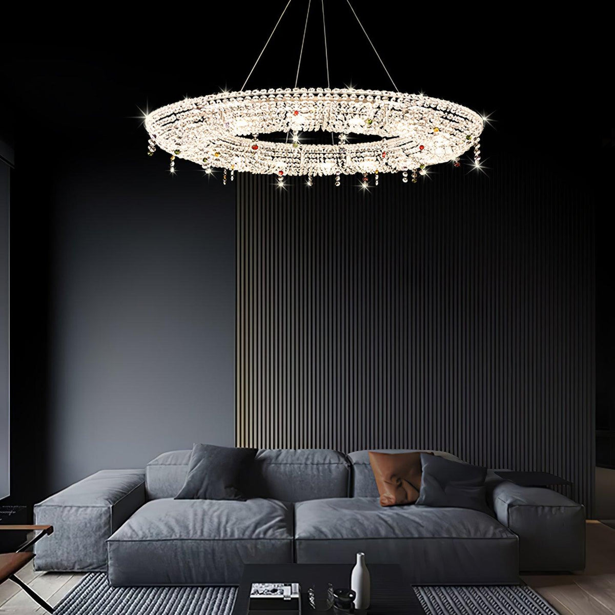 Round Crystal Chandelier, Dimmable LED