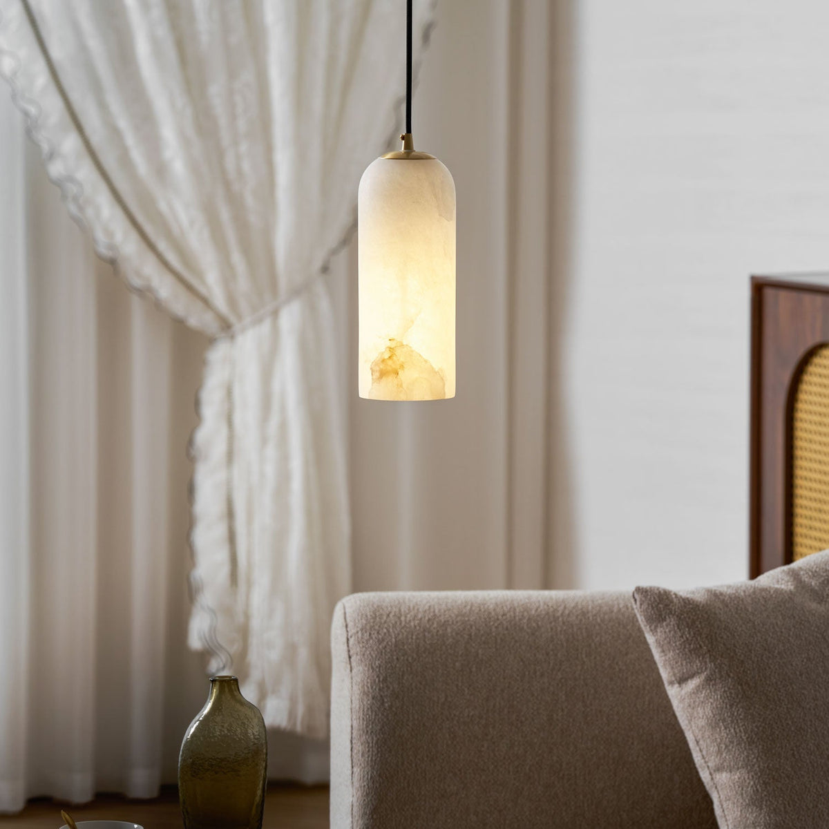 Alabaster Pendant Light with Adjustable Configuration — side view