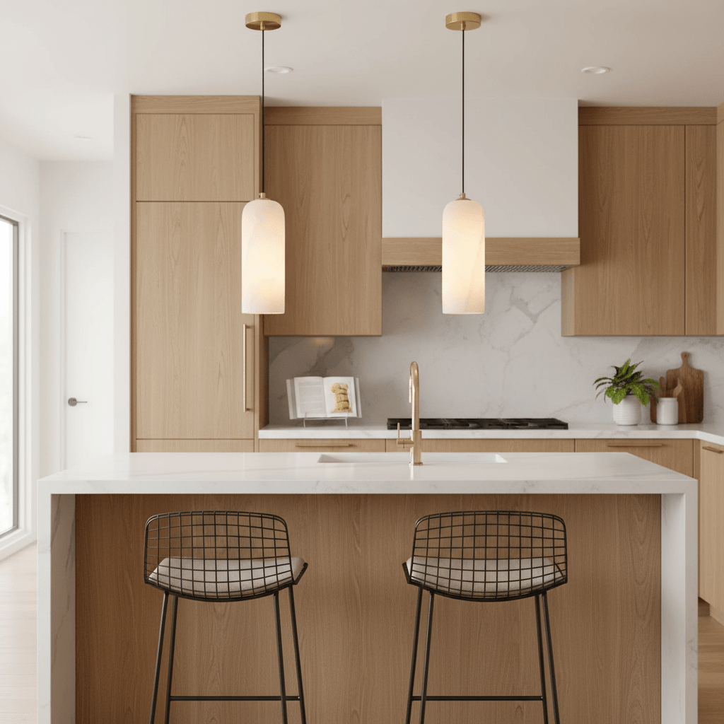 Alabaster Pendant Light with Adjustable Configuration — front view