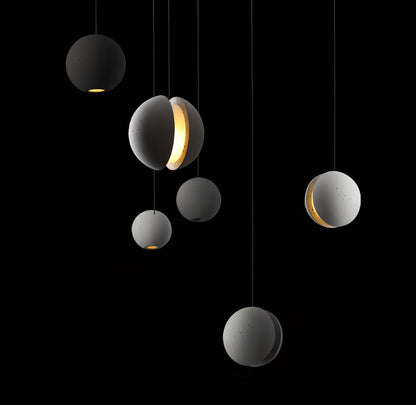 Moon Concrete Pendant Lamp with LED Compatibility — front view
