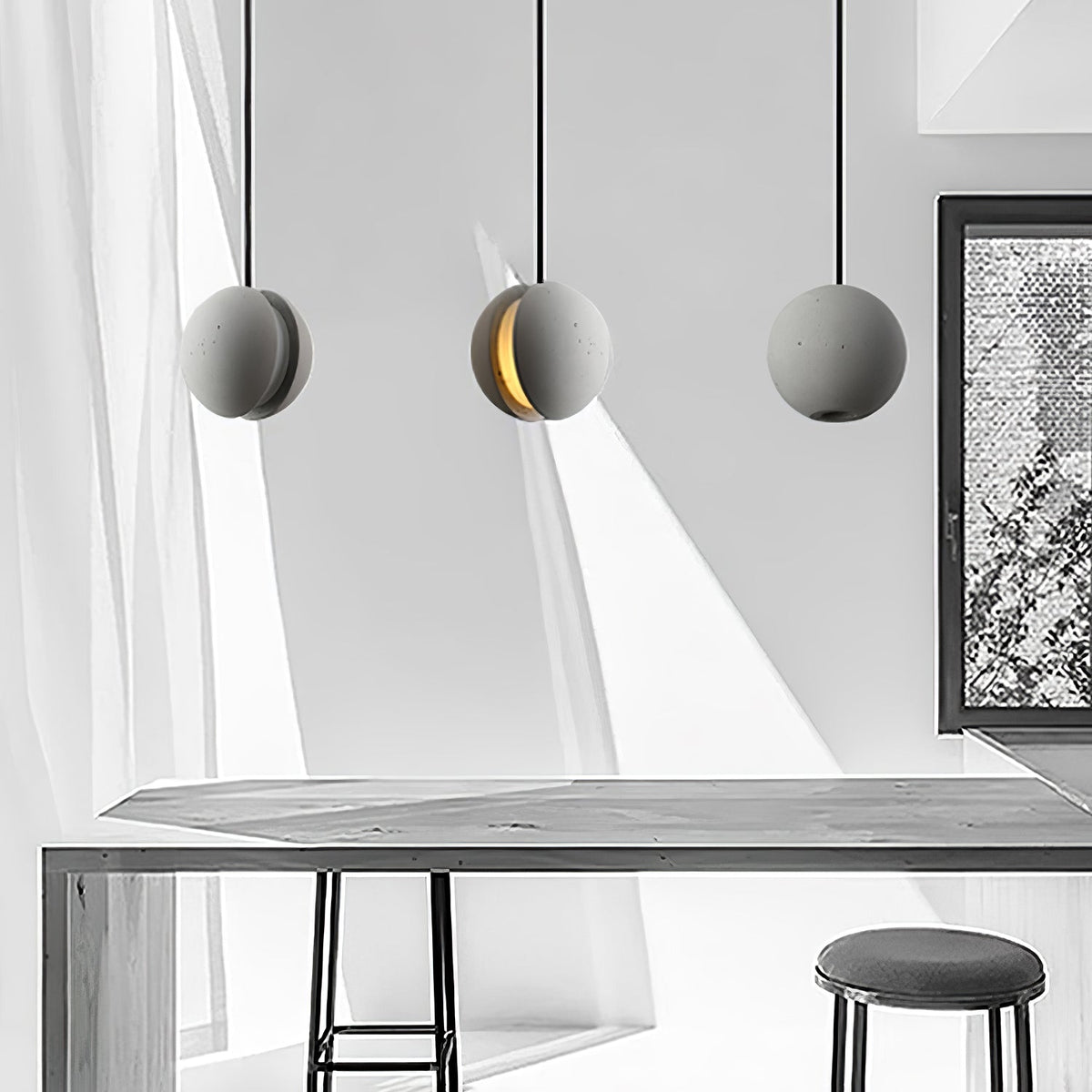 Moon Concrete Pendant Lamp with LED Compatibility — side view