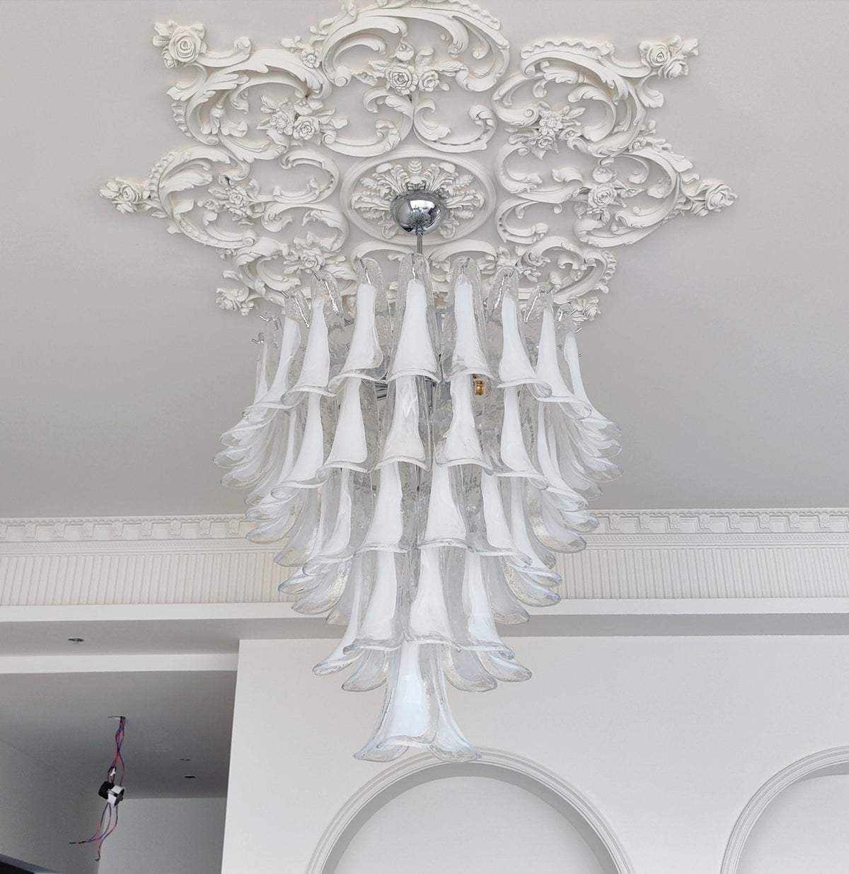 White Glass Petals Chandelier with Soft Illumination