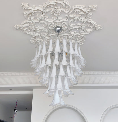 White Glass Petals Chandelier with Soft Illumination