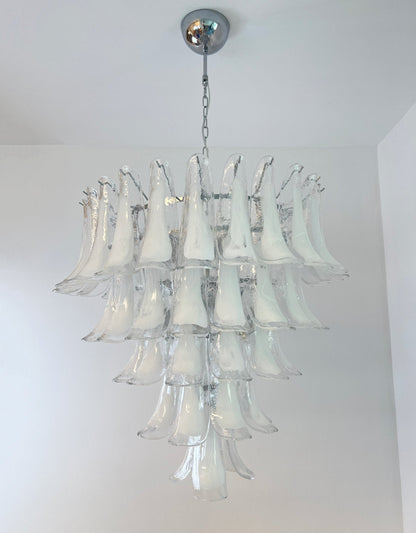 White Glass Petals Chandelier with Soft Illumination