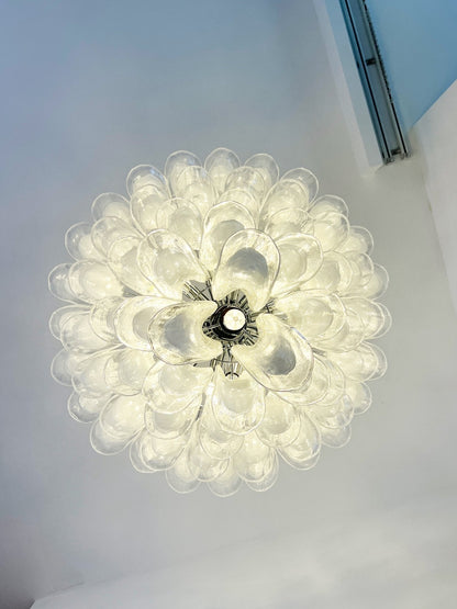 White Glass Petals Chandelier with Soft Illumination