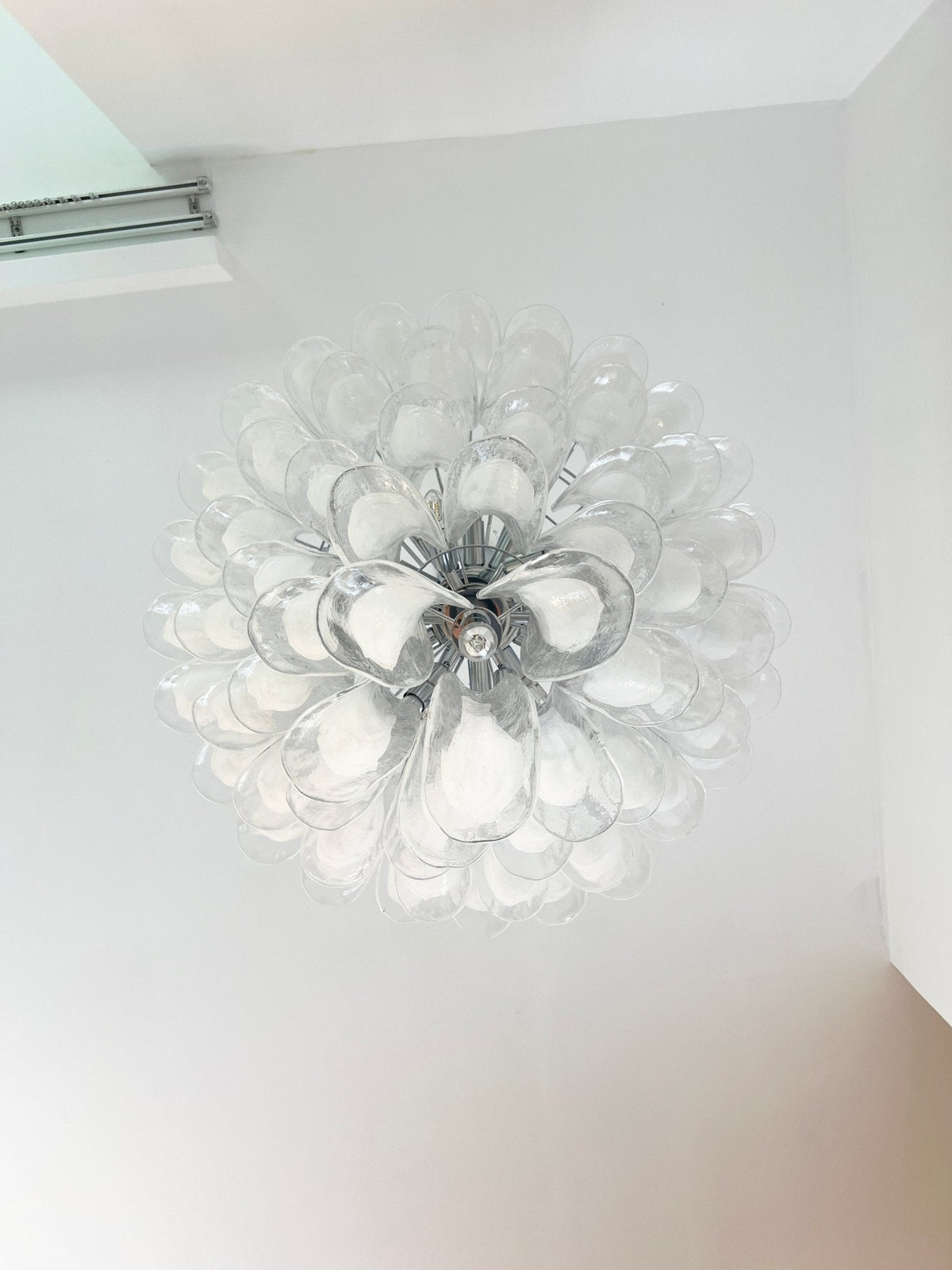 White Glass Petals Chandelier with Soft Illumination