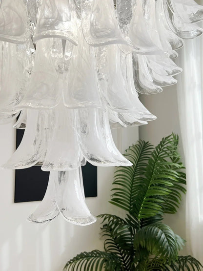 White Glass Petals Chandelier with Soft Illumination