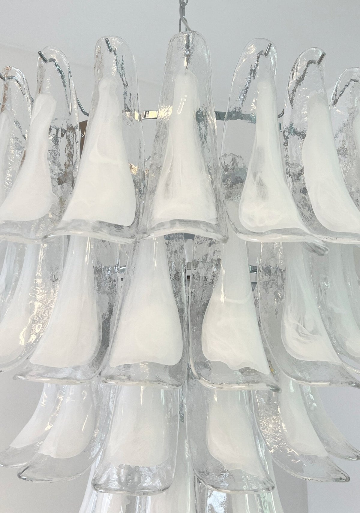 White Glass Petals Chandelier with Soft Illumination